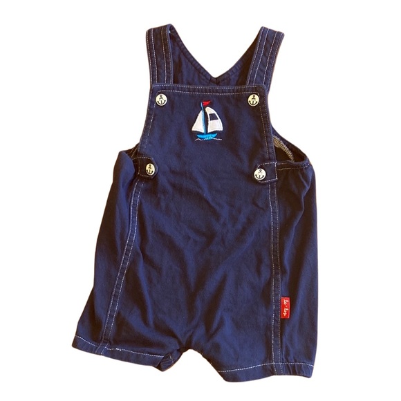 Le Top Baby Boy Size 18 Month Blue Knit Shortalls Sailboat Applique 100% Cotton - Picture 1 of 9